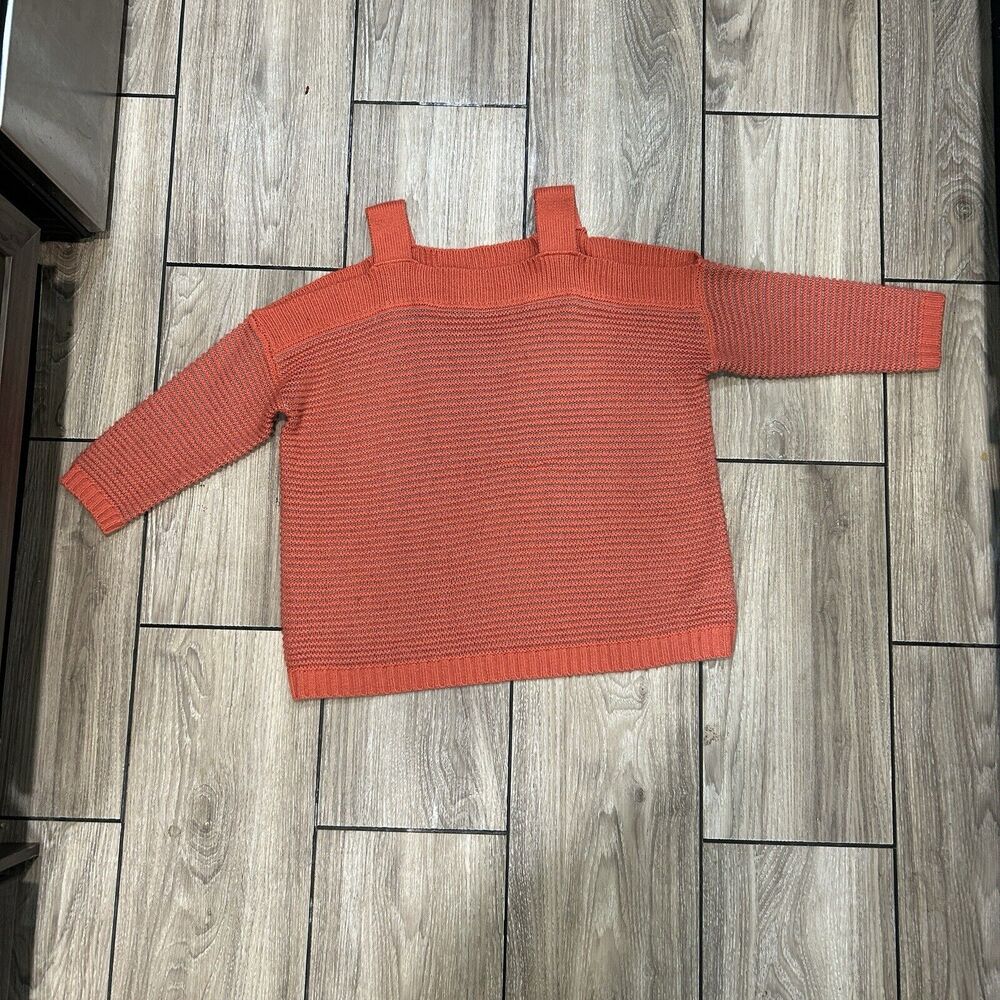 Jessica Simpson Womens Sweater Large 3/4 Sleeve Cold Shoulder Chunky Knit Orange